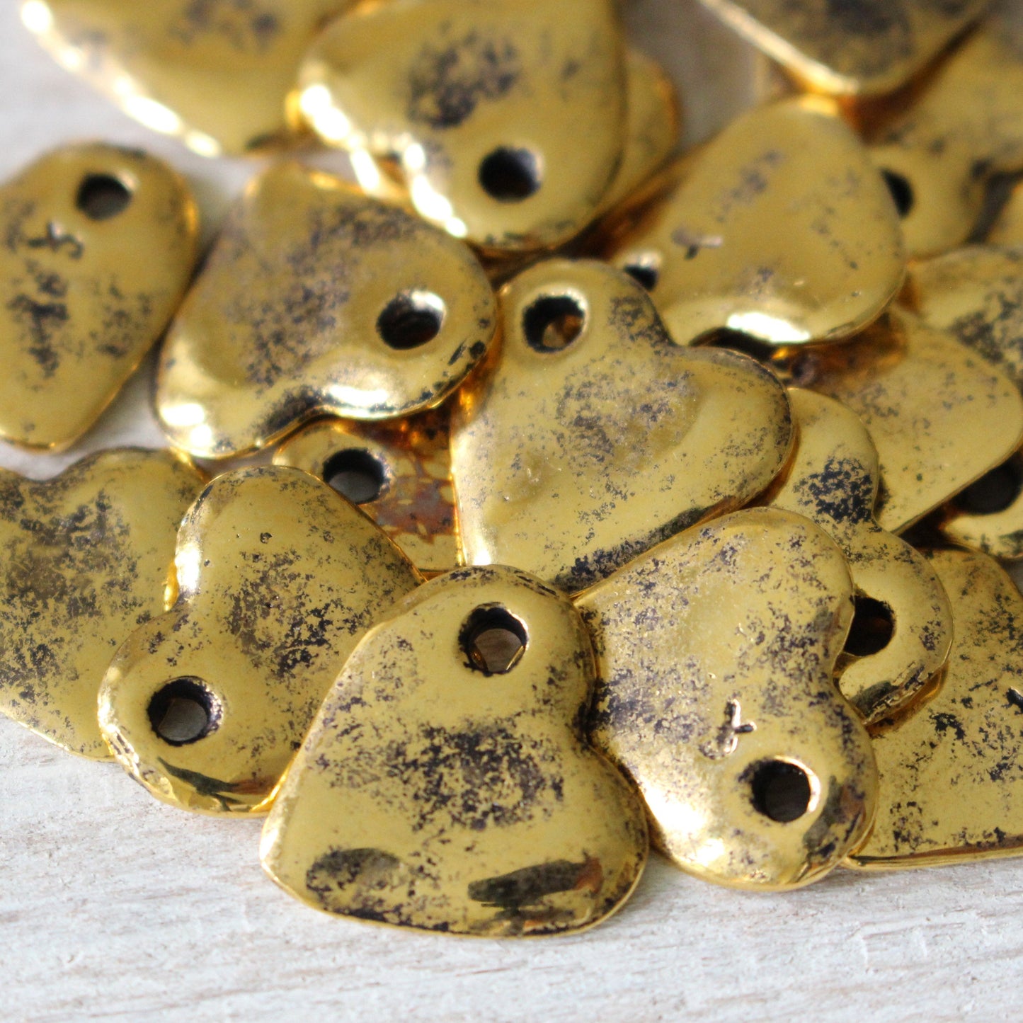 Small Gold Heart Beads, Gold Spacer Beads, Heart Shaped Beads for