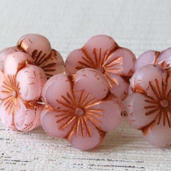 Load image into Gallery viewer, 21mm Hibiscus Flower Beads - Pink with Copper Wash - Choose Amount
