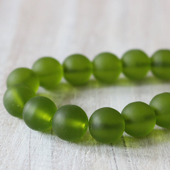 10mm Frosted Glass Rounds  - Lime Green - 21 beads