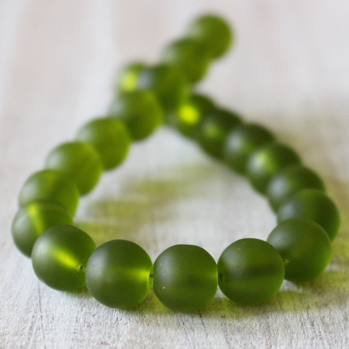 10mm Frosted Glass Rounds  - Lime Green - 21 beads