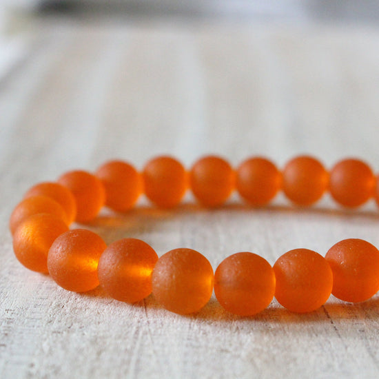 8mm Frosted Glass Rounds - Orange - 16 Inches