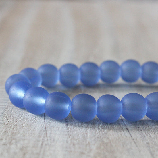 8mm Frosted Glass Rounds - Sapphire Blue - 16 Inches
