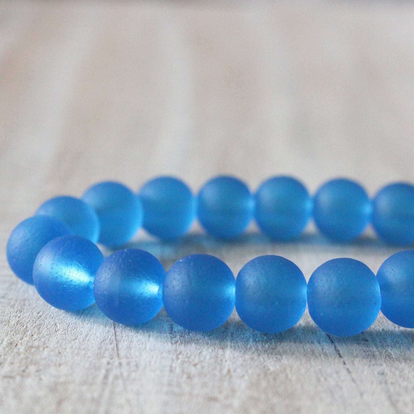 8mm Frosted Glass Rounds - Capri Blue - 16 Inches