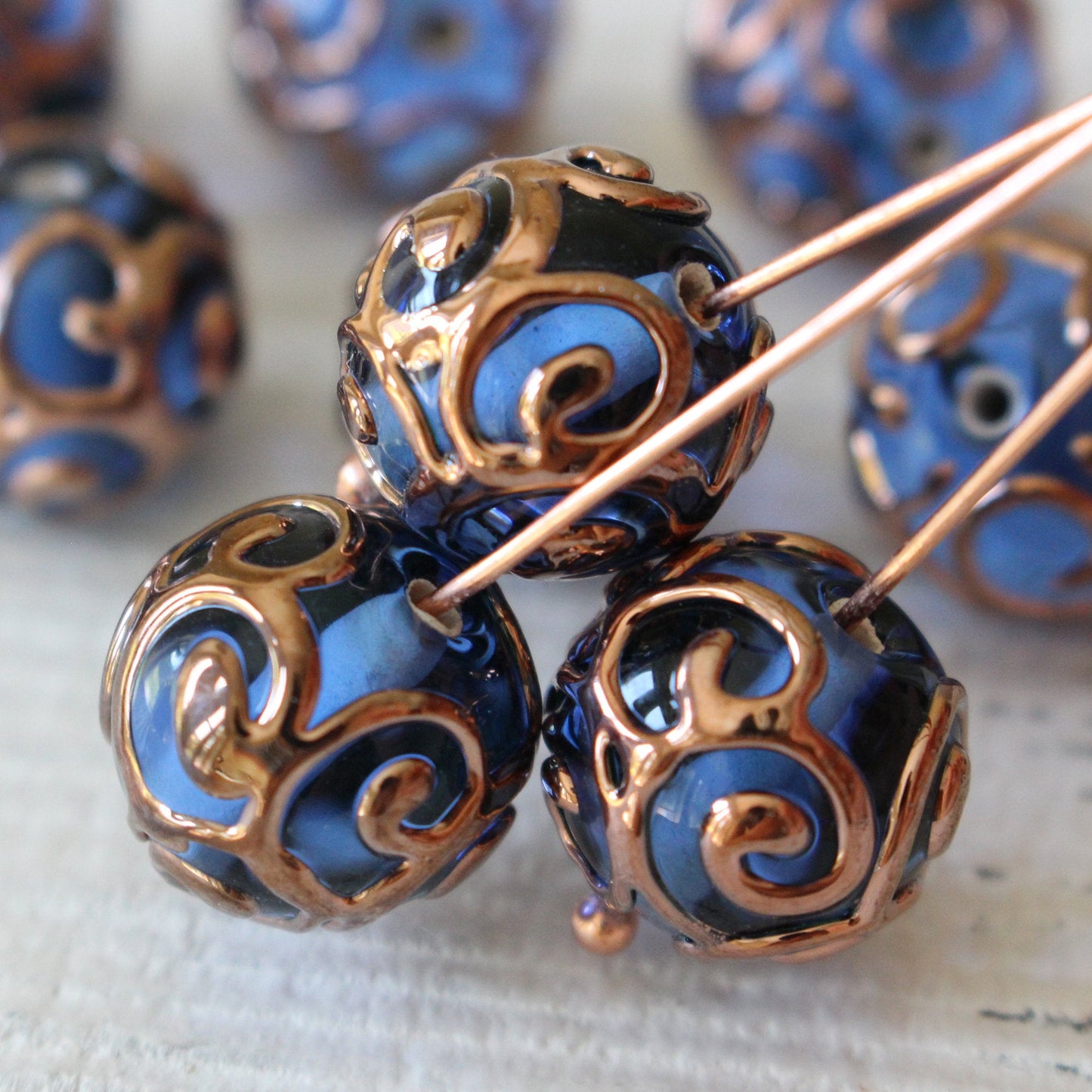 Load image into Gallery viewer, 12mm Round Lampwork Beads - Sapphire Blue - 2, 4 or 8
