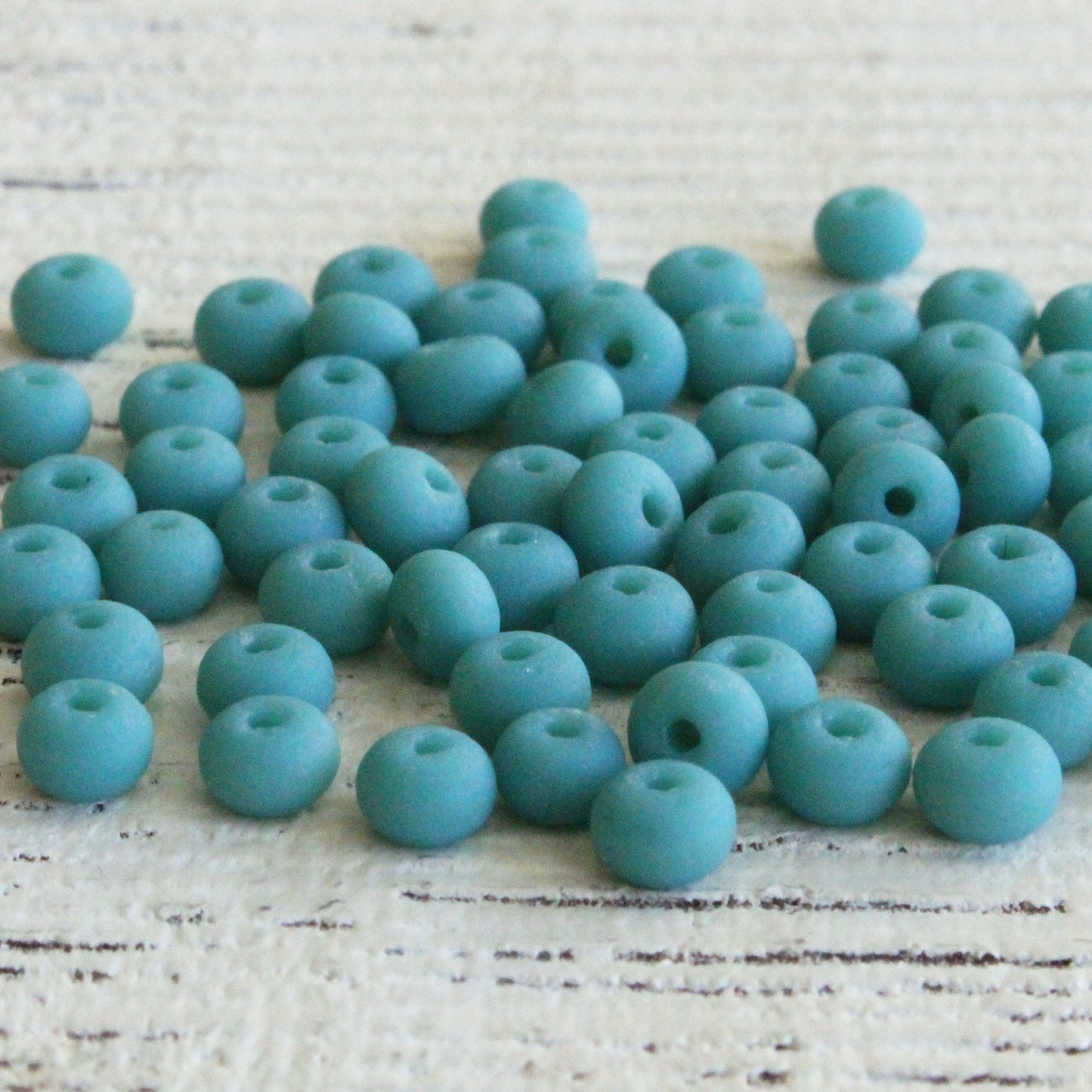 3x4mm Frosted Frosted Glass Rondelle Beads - Opaque Turquoise - 16 inches
