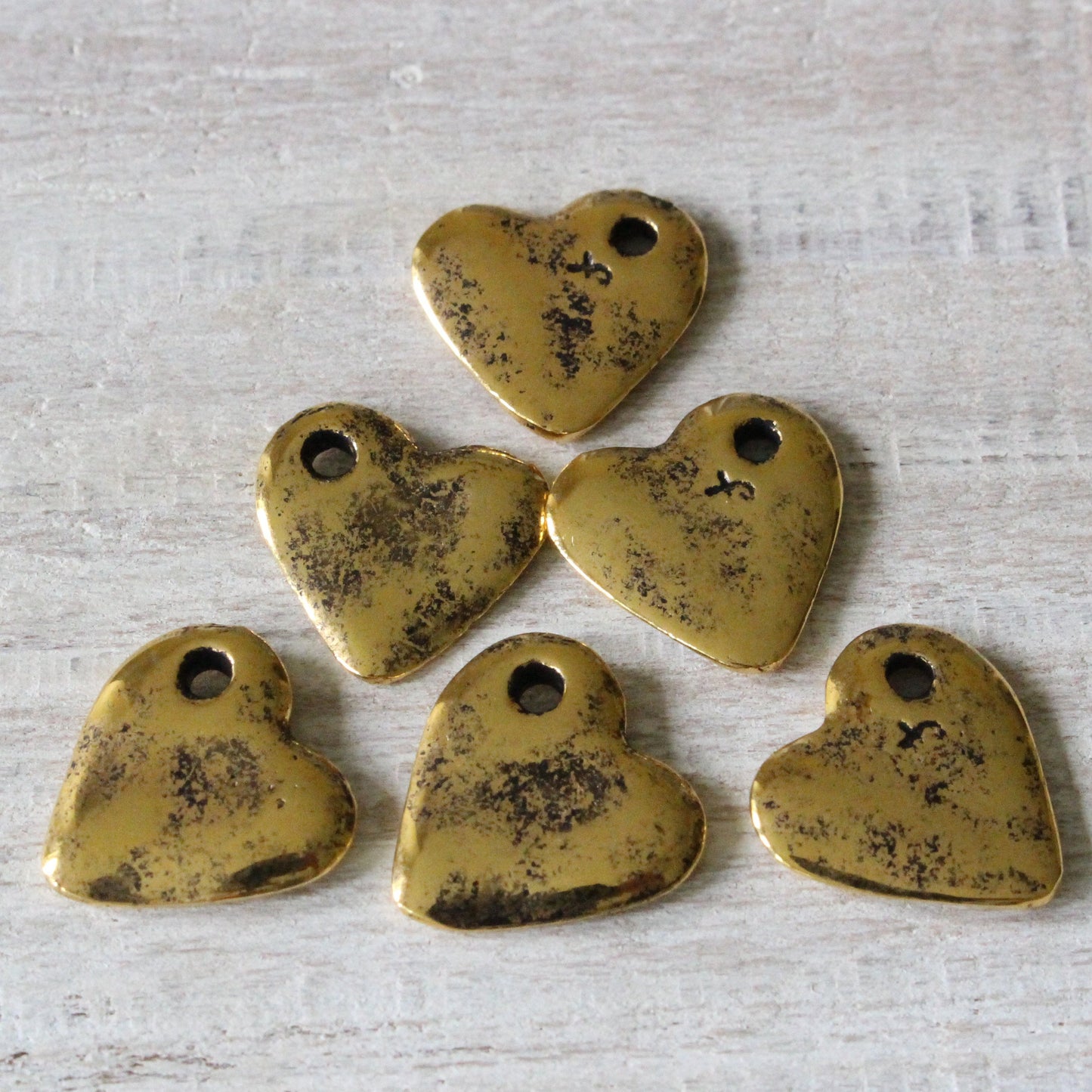 14mm Mykonos Metal Heart Beads - Rustic Gold