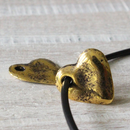 14mm Mykonos Metal Heart Beads - Rustic Gold