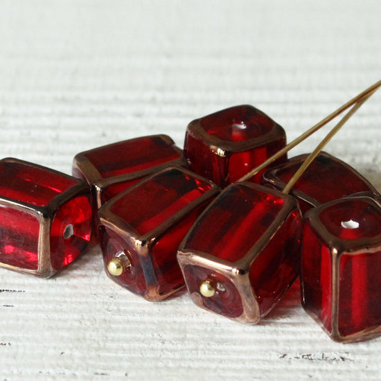 10x14mm Rectangle Lampwork Beads - Red - 2, 4 or 8