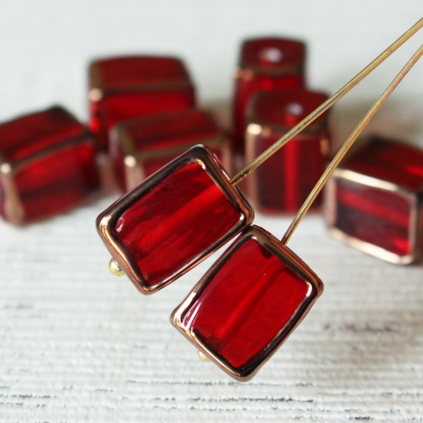 10x14mm Rectangle Lampwork Beads - Red - 2, 4 or 8