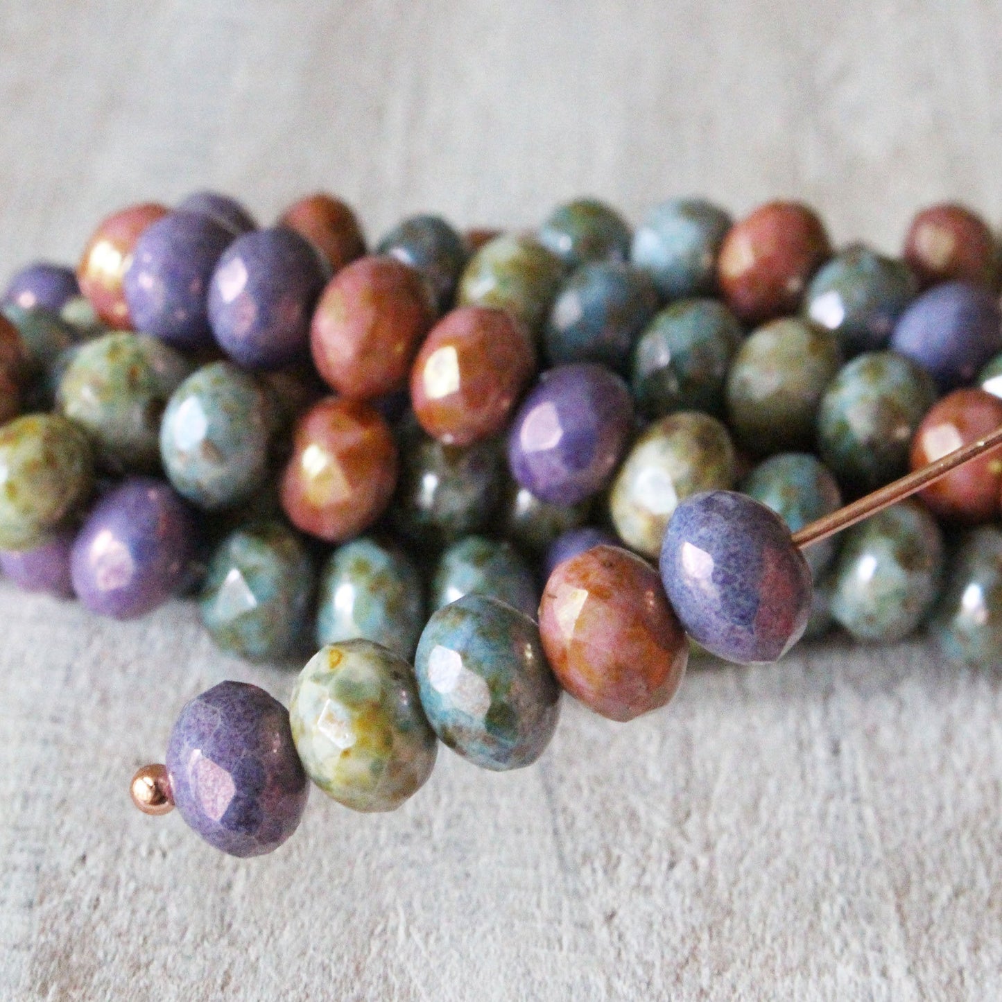 5x7mm Rondelle Beads - Grape, Apricot, Stone and Sage Picasso Mix - 25 Beads