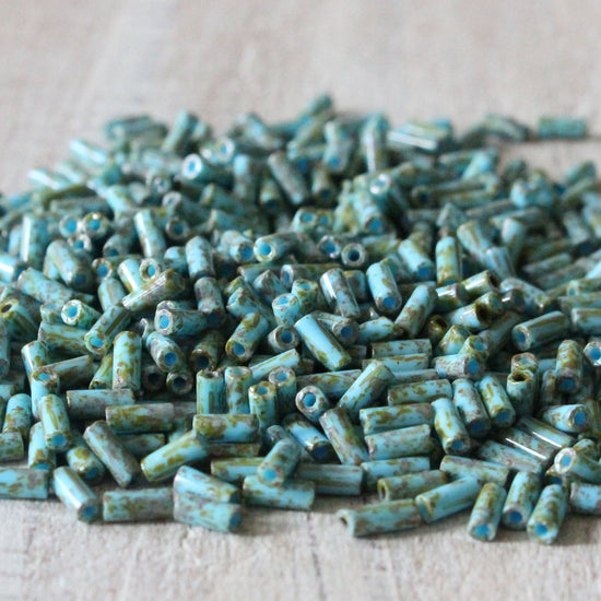 4mm Picasso Bugle Beads - Blue Turquoise Picasso  - 10 grams
