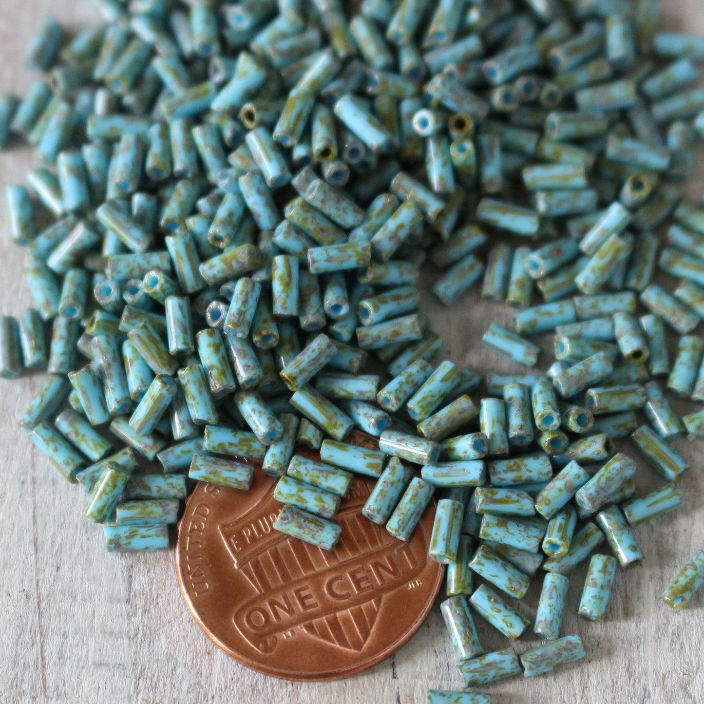 4mm Picasso Bugle Beads - Blue Turquoise Picasso  - 10 grams