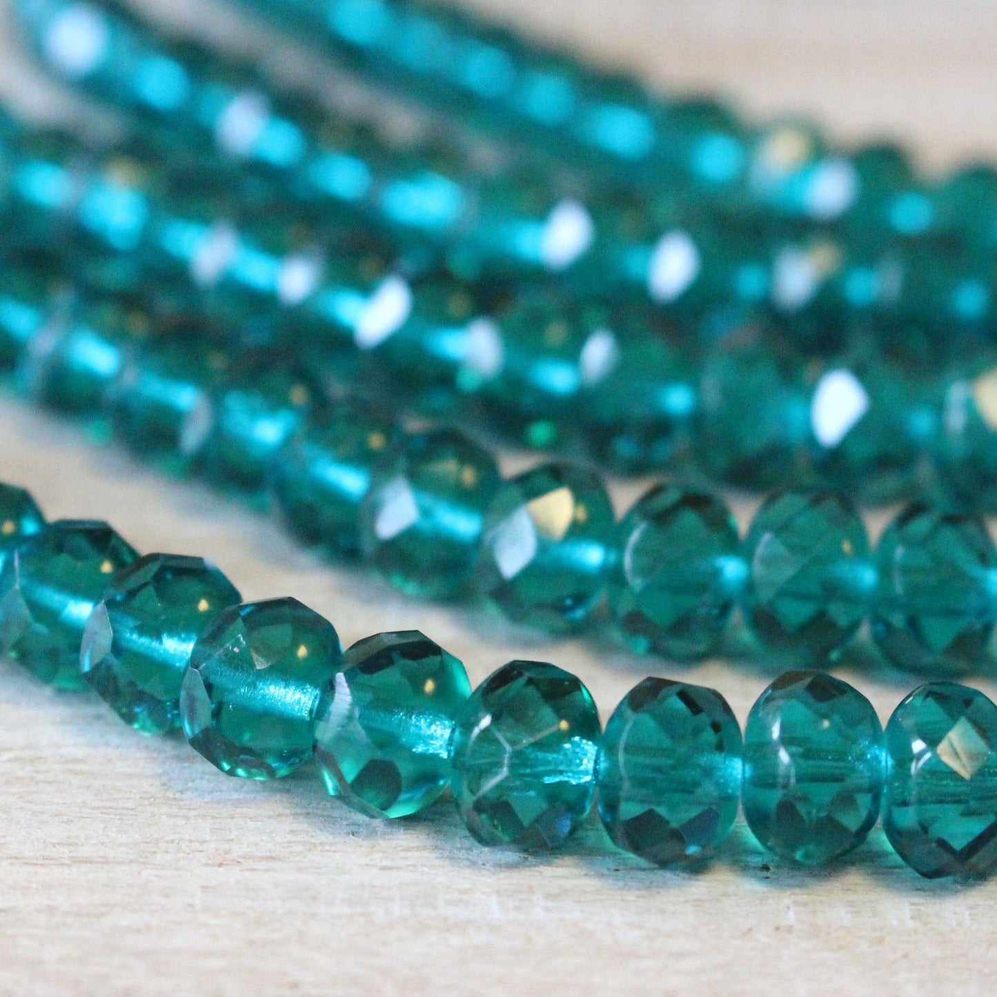 6x9mm Rondelle Beads - Transparent Teal - 20 Beads