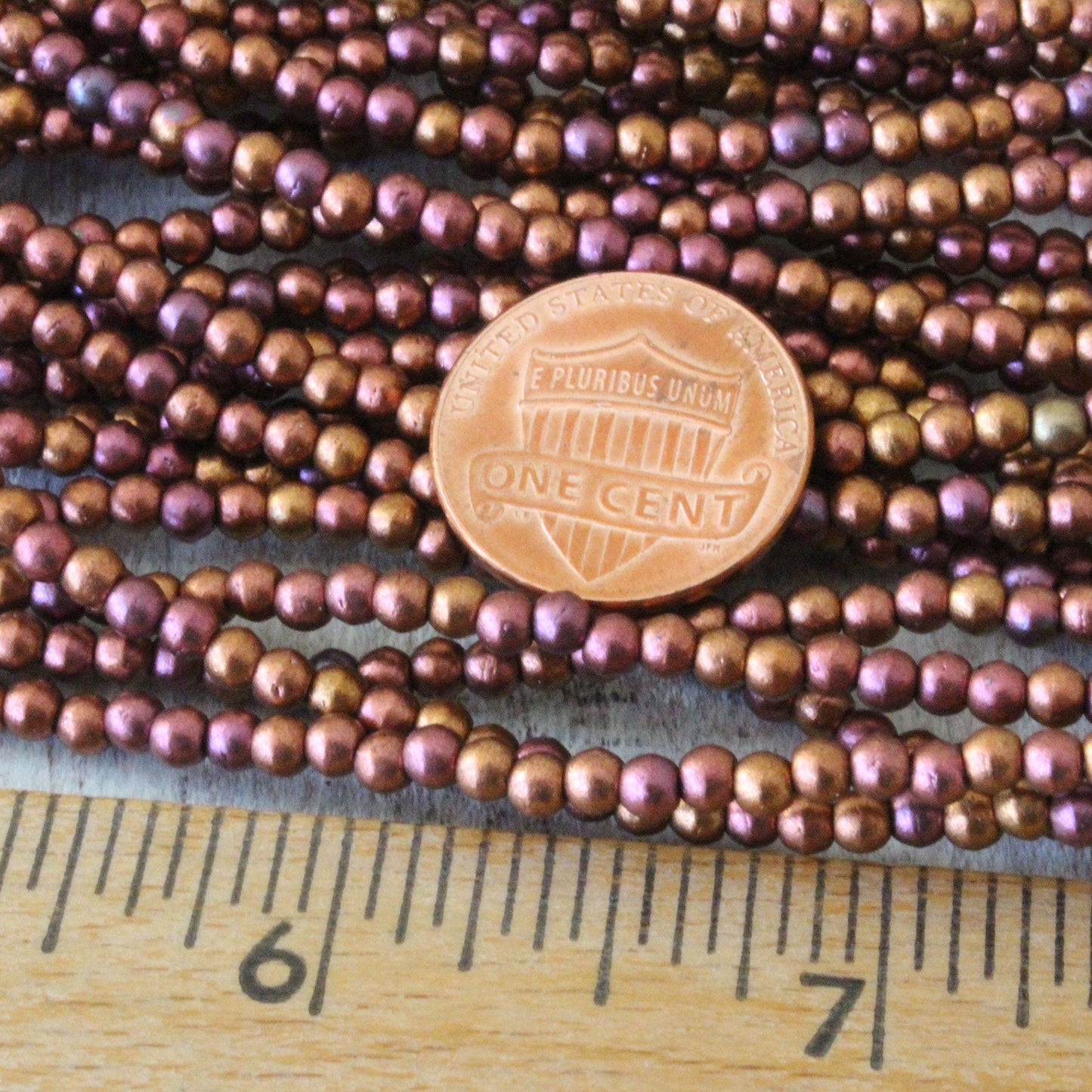3mm Round Glass Beads - Metallic Pink Gold Iris Matte - 92 Beads