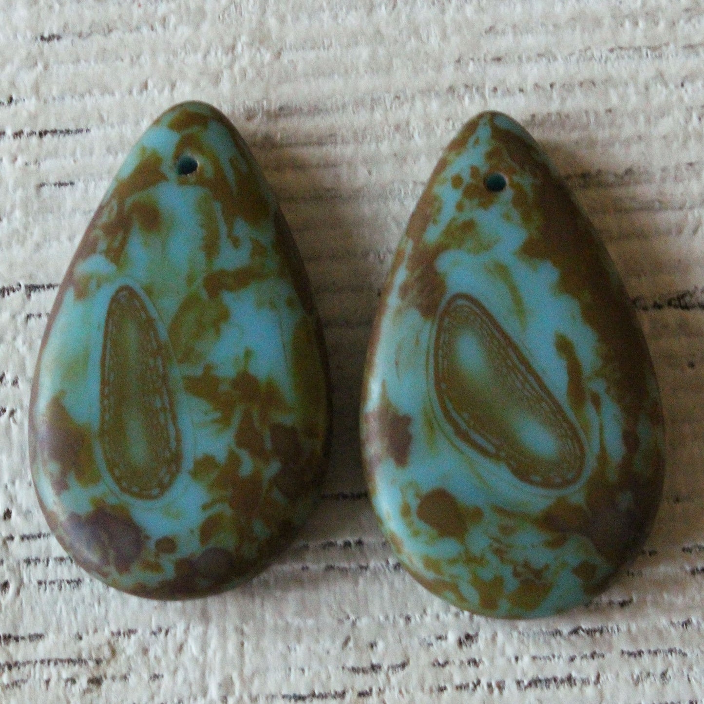 30x18mm Large Flat Teardrop Beads - Picasso Beads - 10 beads
