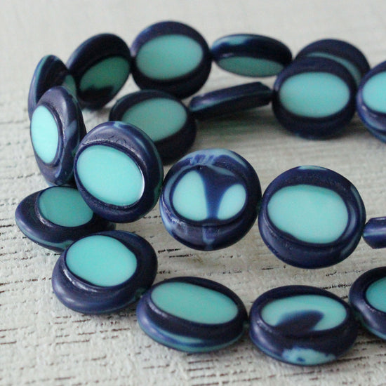 16mm Coin Beads - Blue and Aqua - 15 Beads