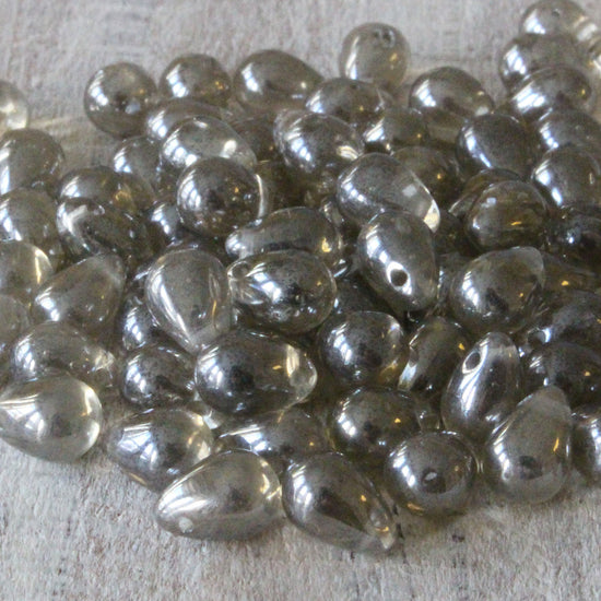 Load image into Gallery viewer, 5x7mm Glass Teardrop Beads - Black Diamond Luster - 75 Beads
