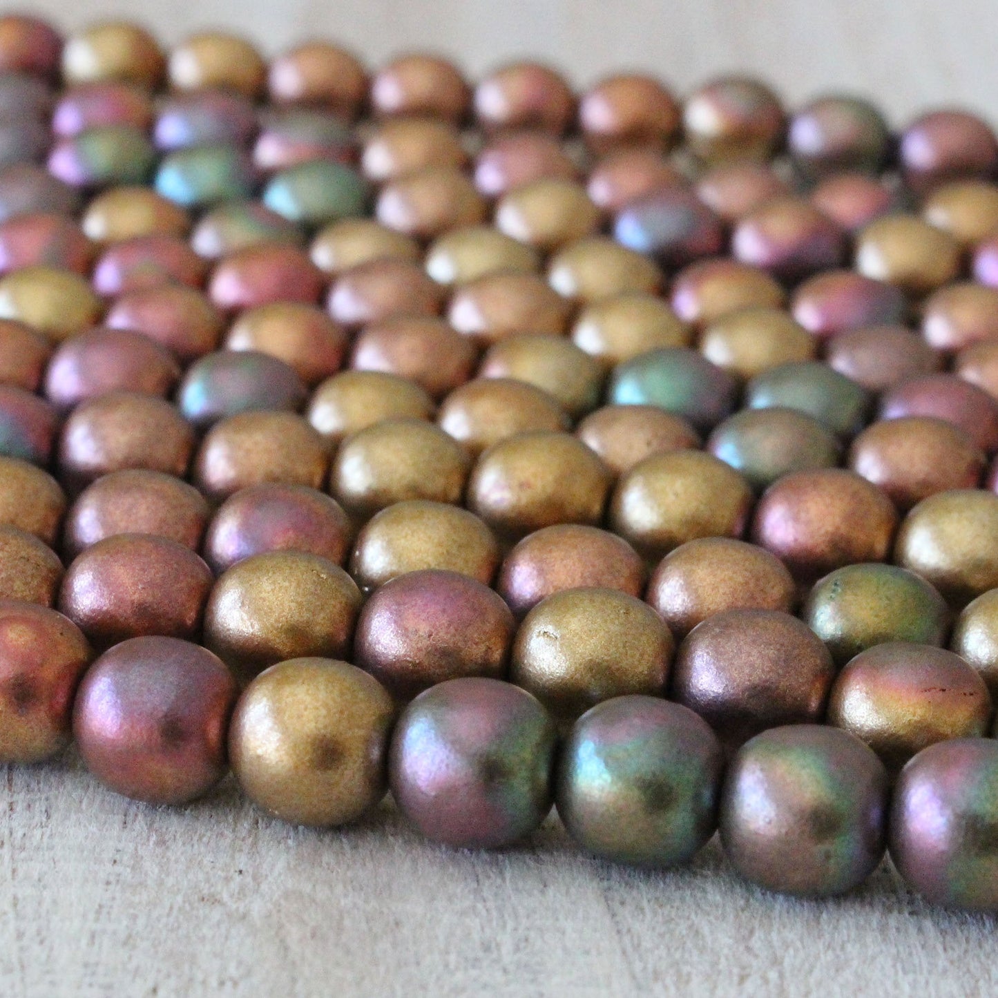 8mm Round Beads - Metallic Bronze Iris Matte - 32 Beads