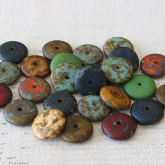 10mm and 12mm Rondelle Beads - Opaque Matte Picasso Mix - Choose Size