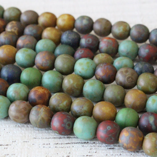8mm Round Glass Bead  - Matte Opaque Picasso Mix - 20 Beads
