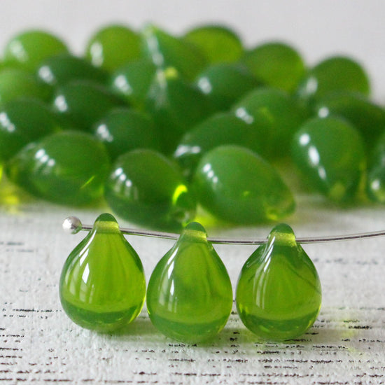 Load image into Gallery viewer, 10x14mm Glass Teardrop Beads - Opaline Lime Green
