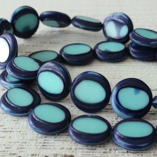 16mm Coin Beads - Blue and Aqua - 15 Beads