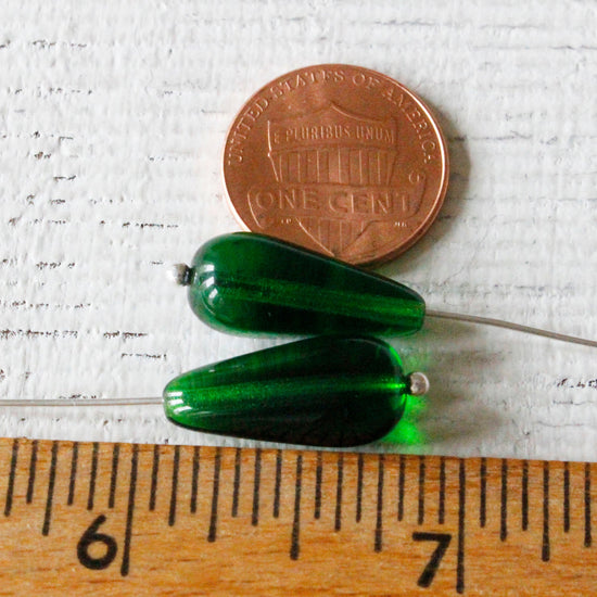 9x20mm Long Drilled Drops - Lime Green - 20 Beads