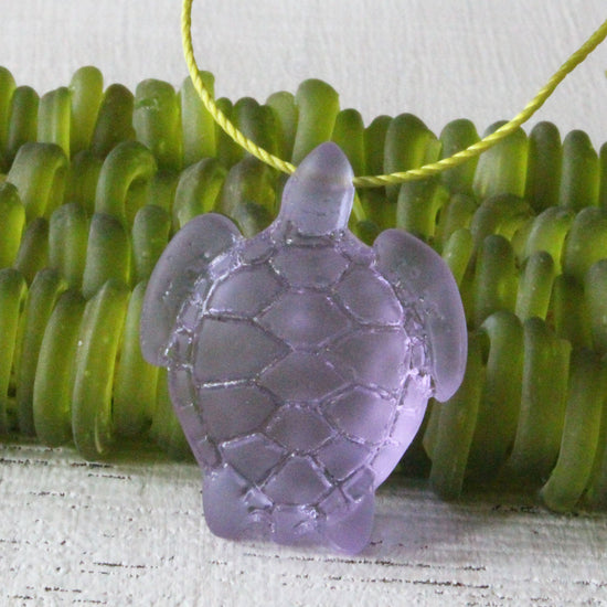 Load image into Gallery viewer, 27x35mm Frosted Glass Turtle Pendants - Lavender - 2 Beads
