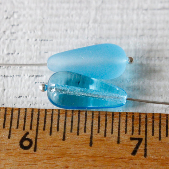 9x20mm Glass Teardrop Beads - Aqua Matte - 20 Beads