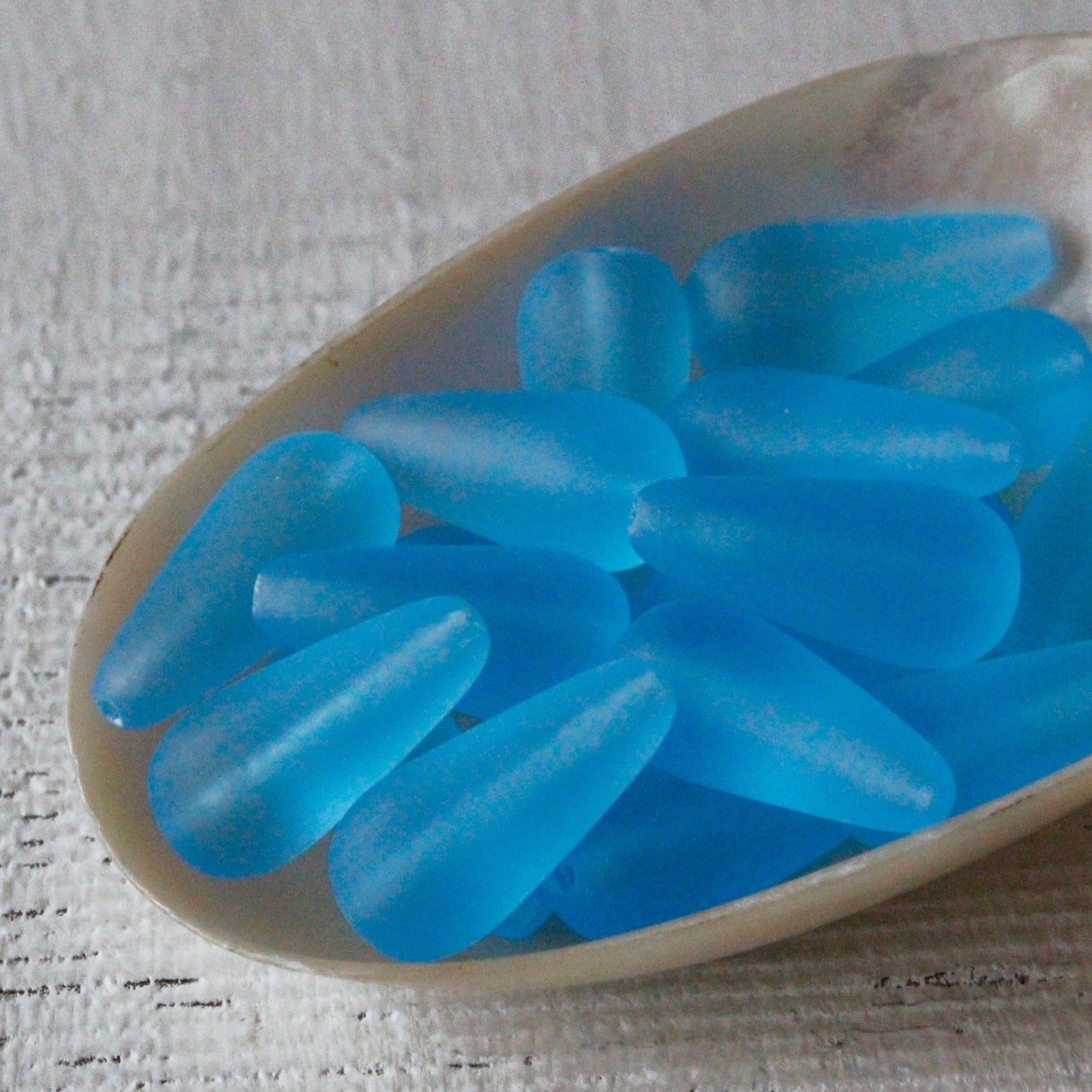 9x20mm Glass Teardrop Beads - Aqua Matte - 20 Beads