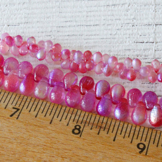 4x6mm & 6x9mm Glass Teardrop Beads - Magenta Pink