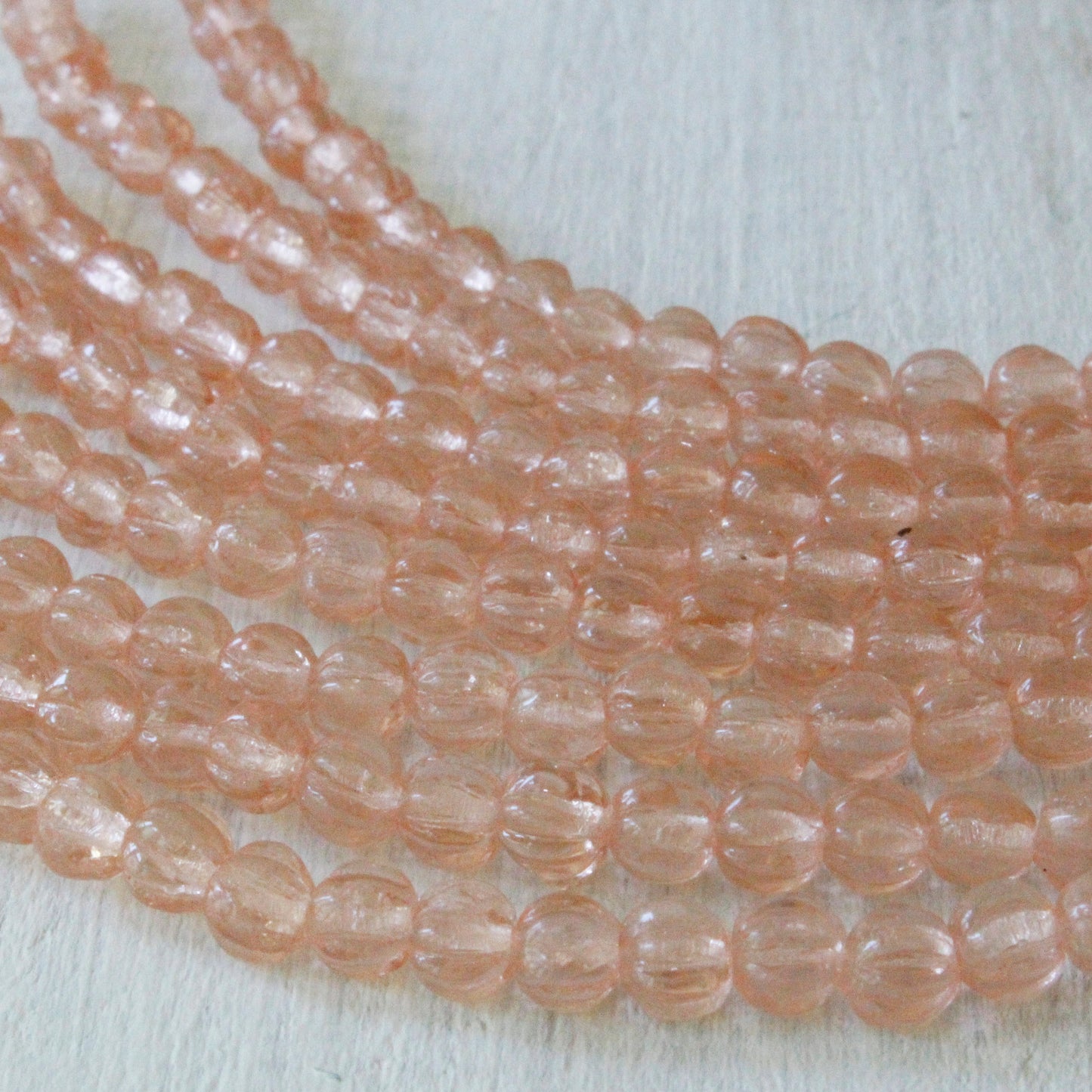 90 - 4mm Melon Beads 4mm -  For  - Fluted Glass Beads - Rosaline - 14 inches