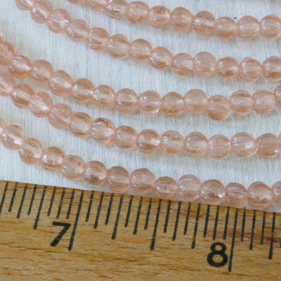 90 - 4mm Melon Beads 4mm -  For  - Fluted Glass Beads - Rosaline - 14 inches