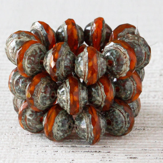 8x10mm Saturn Beads - Orange Opaline Picasso - 10 Beads