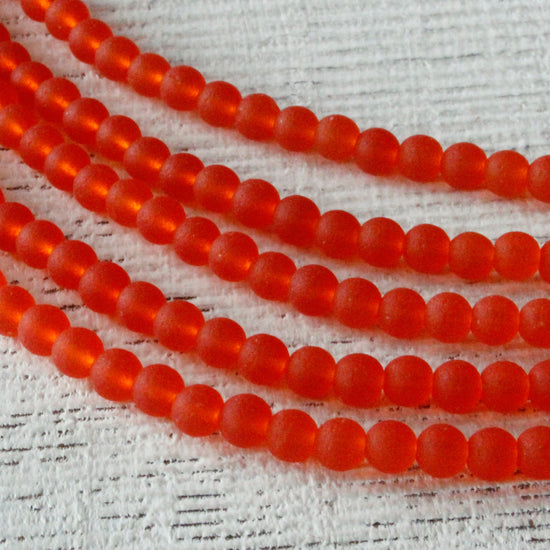 5mm Frosted Glass Rounds - Orange - 16 inches