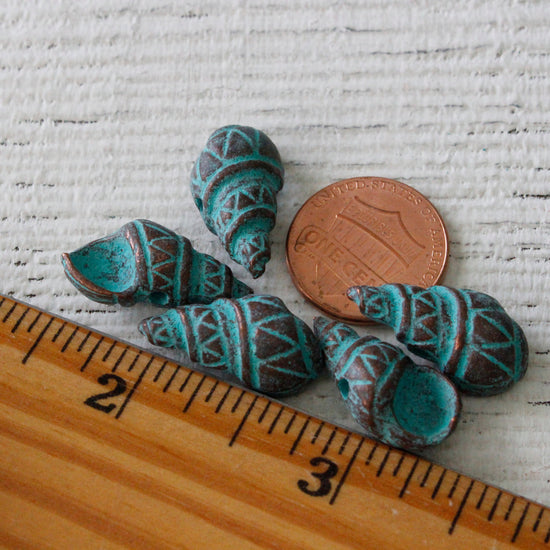 22mm Mykonos Metal Conch Shell Beads - Green Patina - 6 Beads