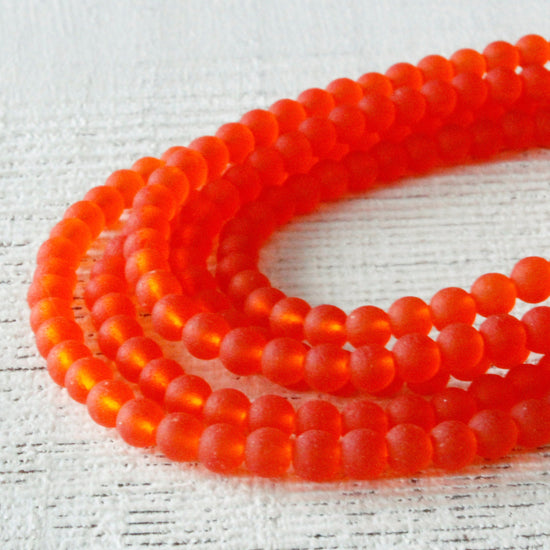 5mm Frosted Glass Rounds - Orange - 16 inches