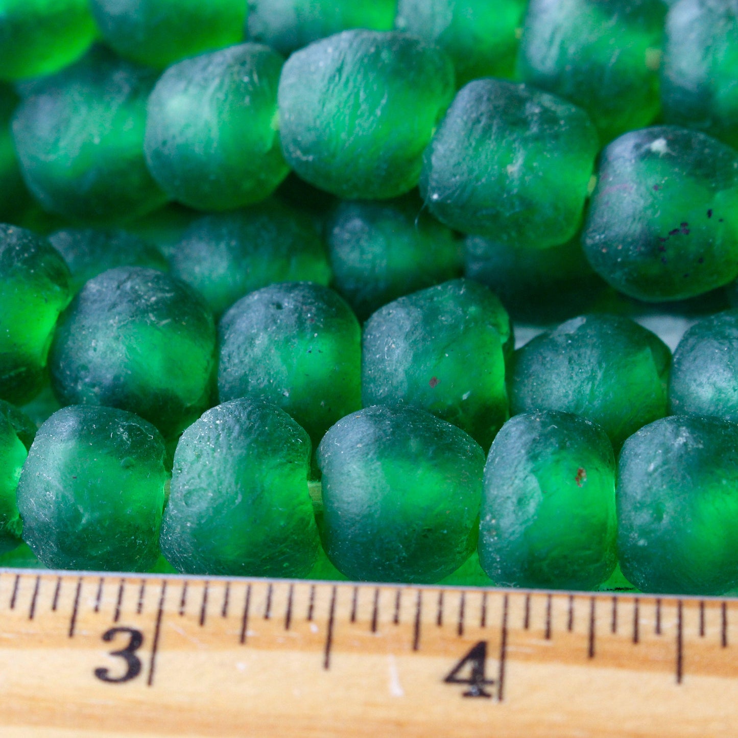 Load image into Gallery viewer, 14mm Rustic Round Glass Beads From Ghana - Green - 22 Inches

