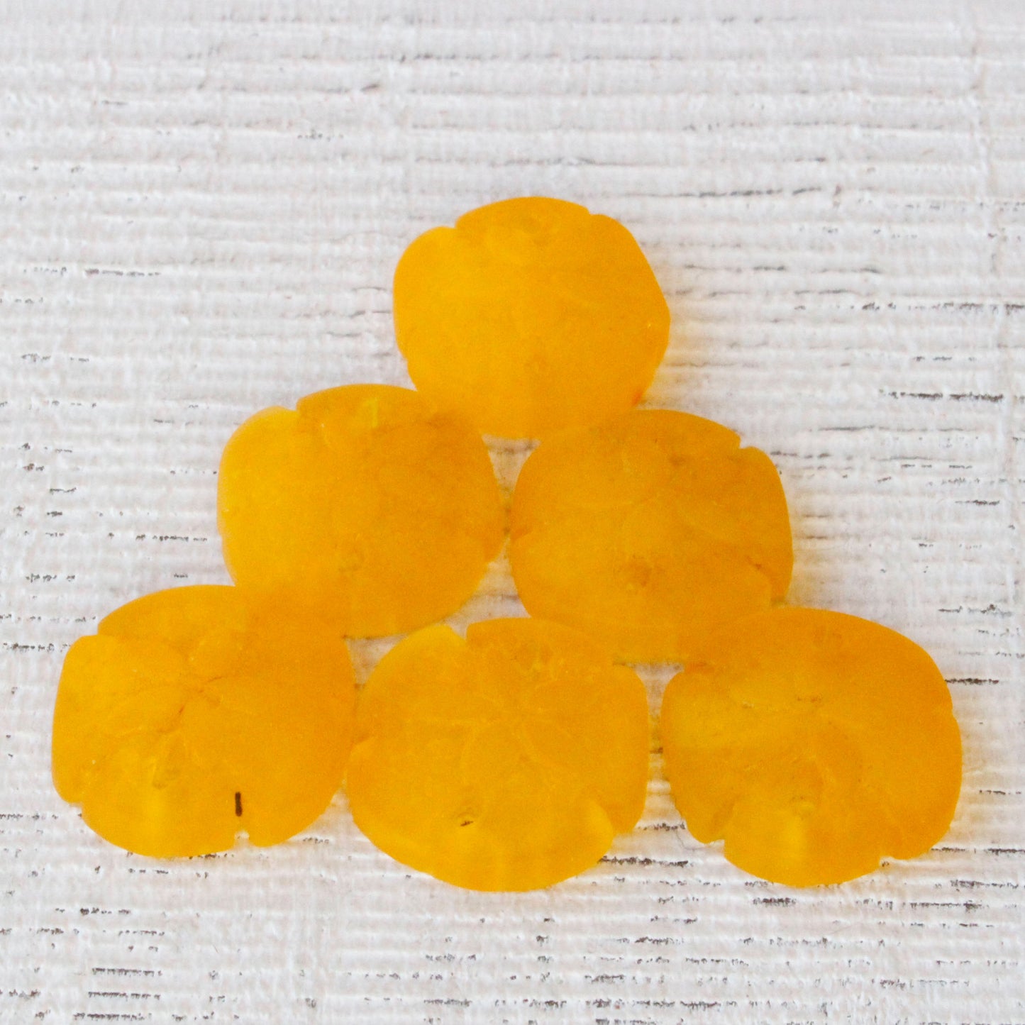 Load image into Gallery viewer, 19x21mm Frosted Glass Sand Dollar Beads - Yellow - 4 Beads
