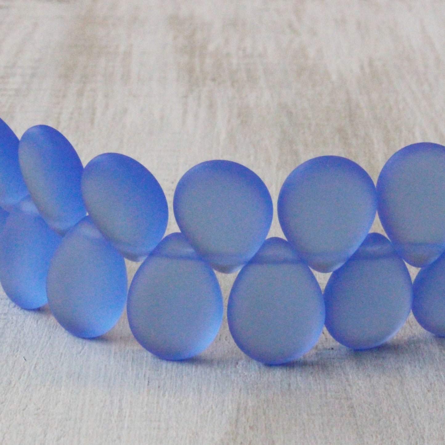 12x16mm Flat Glass Teardrop Beads - Sapphire Matte - 20 Beads