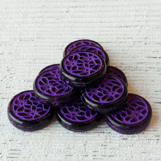 19mm Flower Coin Bead - Purple - 6 Beads
