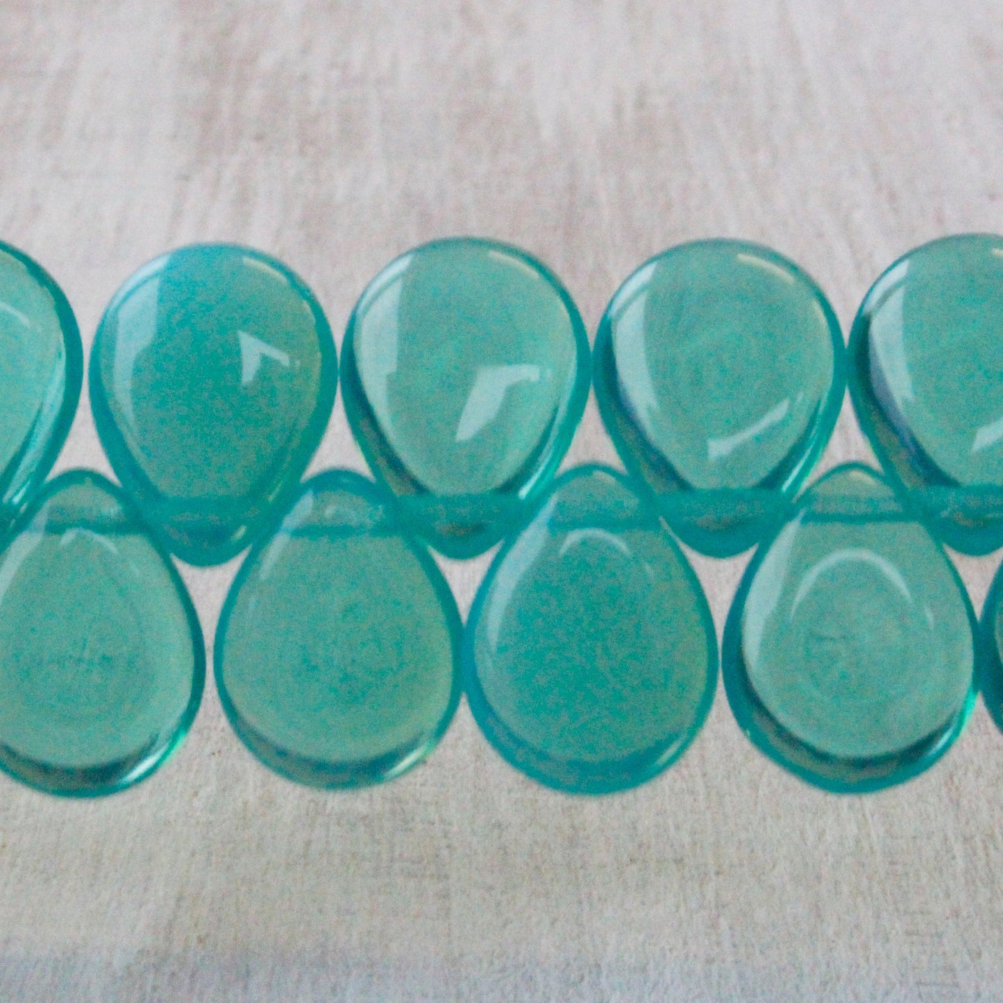 12x16mm Flat Glass Teardrop Beads - Seafoam opaline - 20 Beads