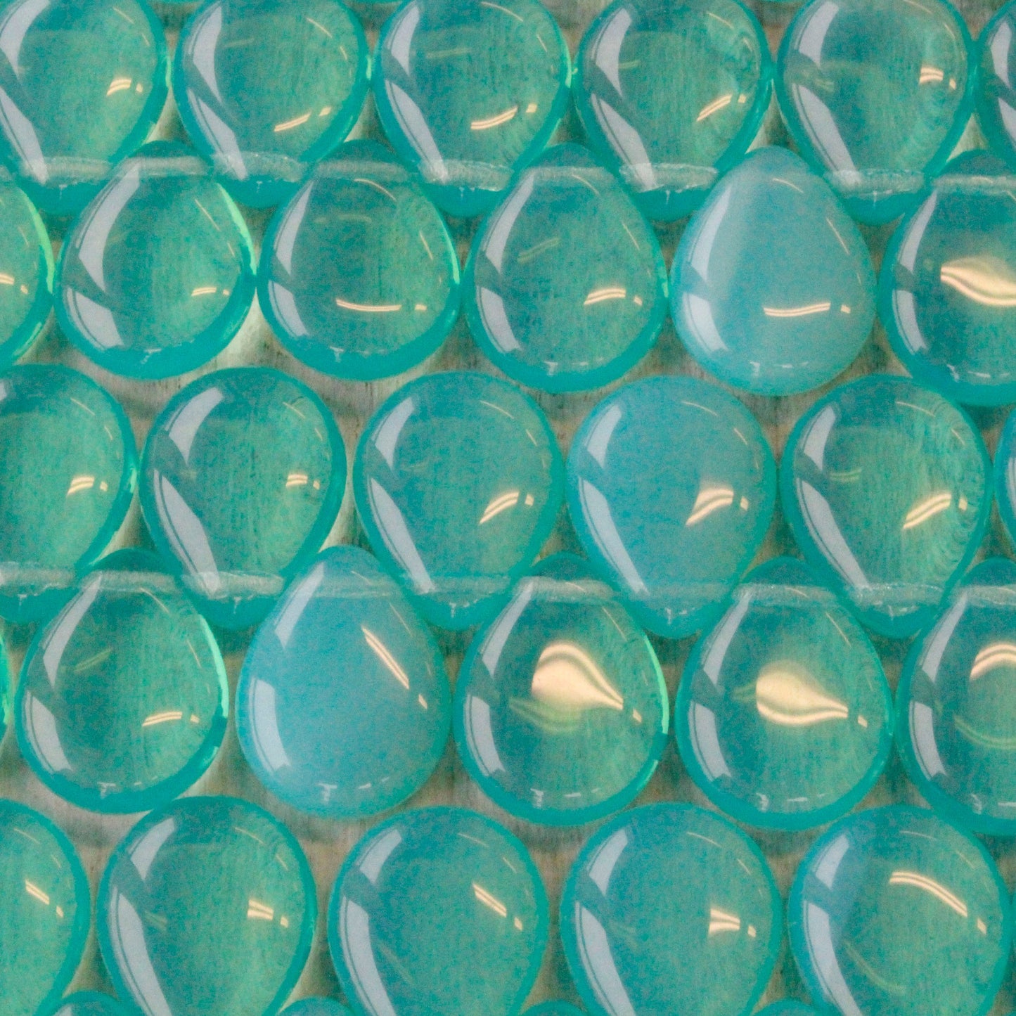 12x16mm Flat Glass Teardrop Beads - Seafoam opaline - 20 Beads