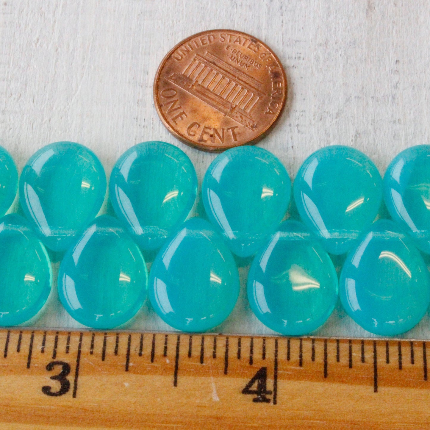 12x16mm Flat Glass Teardrop Beads - Seafoam opaline - 20 Beads