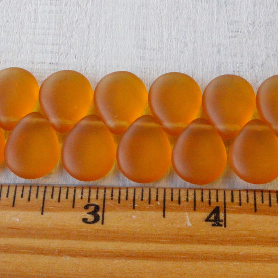 12x16mm Flat Glass Teardrop Beads - Honey Amber Matte - 20 Beads