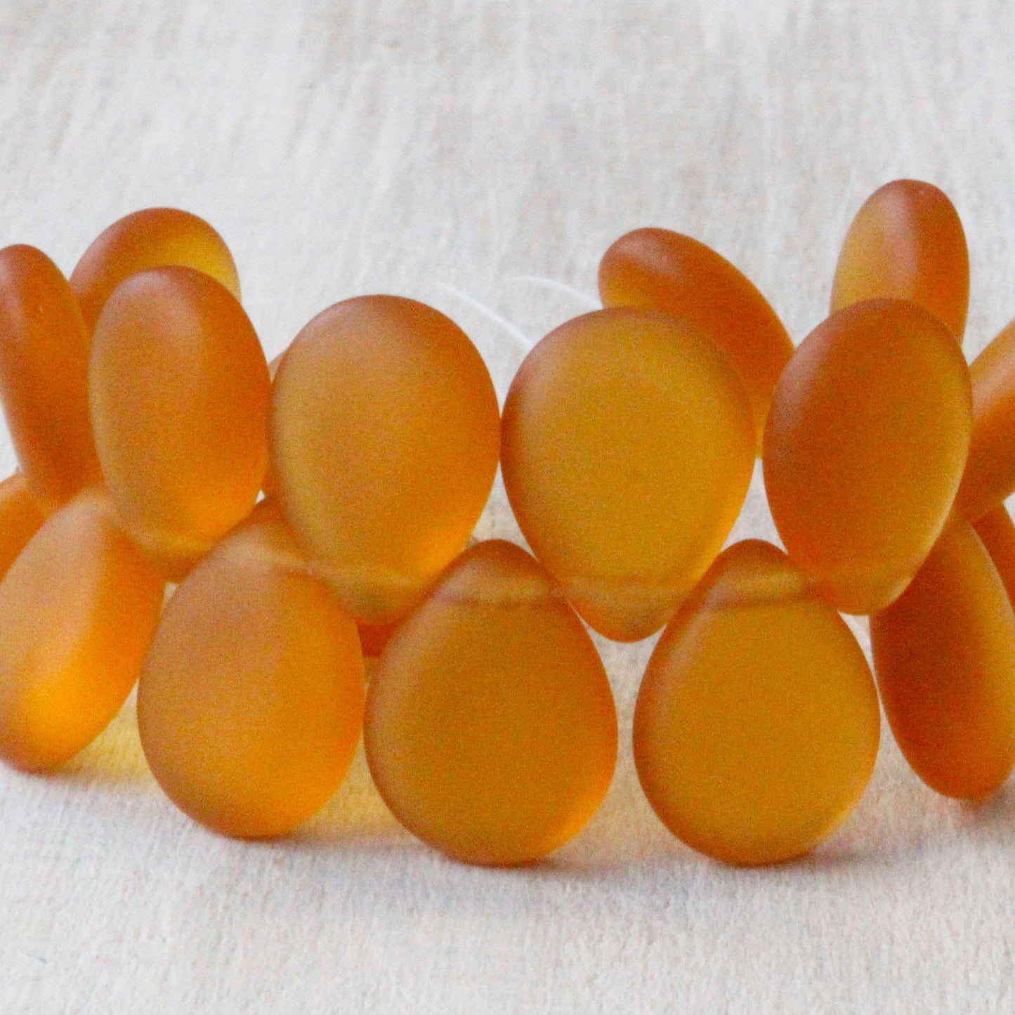 12x16mm Flat Glass Teardrop Beads - Honey Amber Matte - 20 Beads
