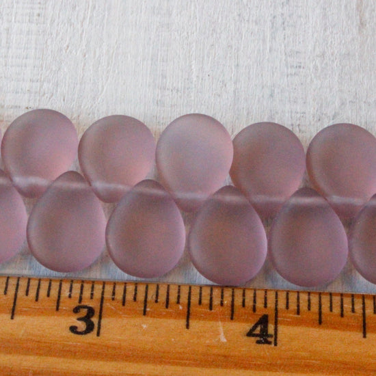 12x16mm Flat Glass Teardrop Beads - Light Amethyst Matte - 20 Beads