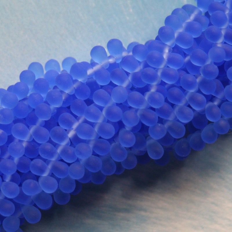 4x6mm Glass Teardrop Beads - Sapphire Blue - 100 Beads