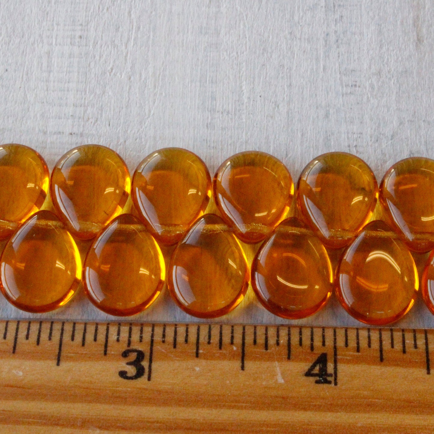12x16mm Flat Glass Teardrop Beads - Amber - 20 Beads