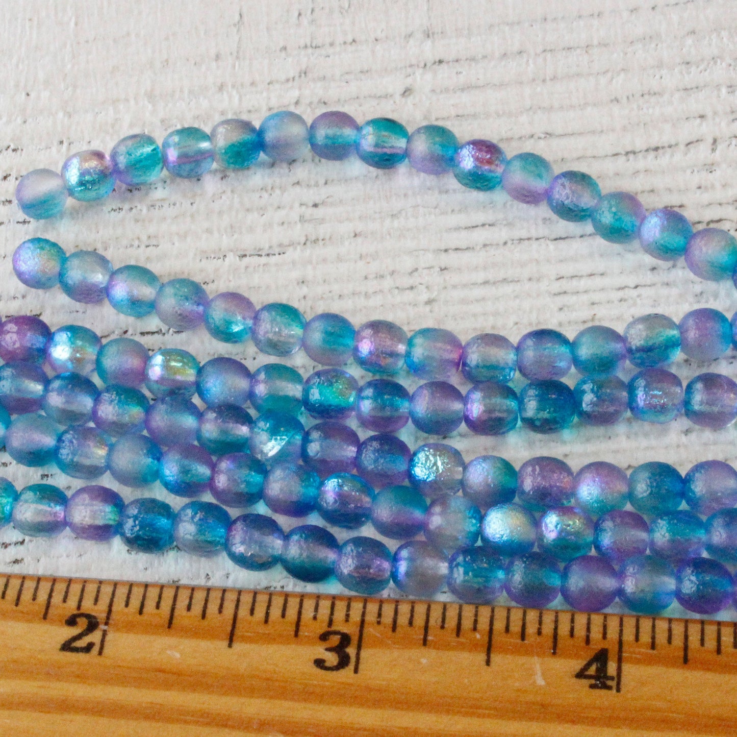 6mm Round Glass Beads - Etched Blue Lavender - 25 Beads